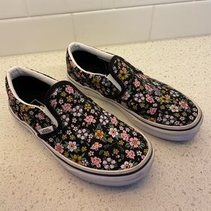 Black & Floral Vans - kids size 3
